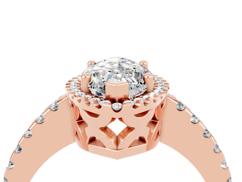 Rose gold Marquise Cut Moissanite Halo Engagement Ring with Pavé Band and Prong Setting_16
