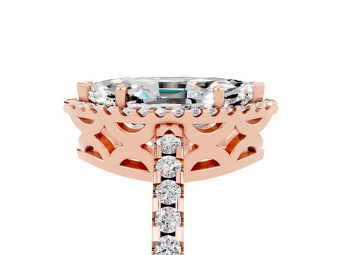 Rose gold Marquise Cut Moissanite Halo Engagement Ring with Pavé Band and Prong Setting_17