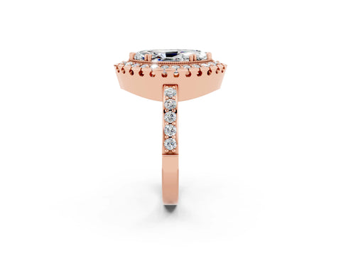 Rose gold Marquise Cut Moissanite Halo Ring with Pavé Band and Prong Setting_2