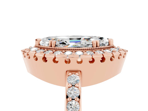 Rose gold Marquise Cut Moissanite Halo Ring with Pavé Band and Prong Setting_5