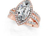 Rose gold Marquise Cut Moissanite Halo Ring with Round Split Shank and Prong Setting_49