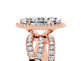 Rose gold Marquise Cut Moissanite Halo Ring with Round Split Shank and Prong Setting_53