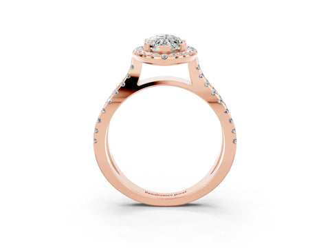 Rose gold Marquise Cut Moissanite Halo Ring with Split Shank Pavé Band and Prong Setting_3