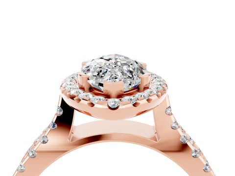 Rose gold Marquise Cut Moissanite Halo Ring with Split Shank Pavé Band and Prong Setting_4