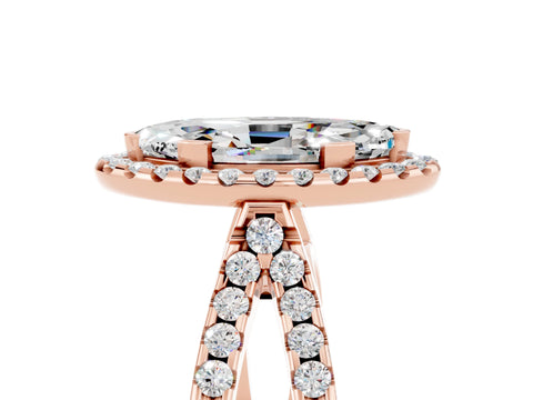 Rose gold Marquise Cut Moissanite Halo Ring with Split Shank Pavé Band and Prong Setting_5