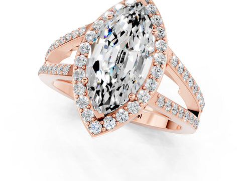 Rose gold Marquise Cut Moissanite Halo Ring with Split Shank U-Prong Band and Four-Prong Setting_1