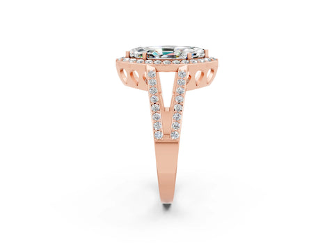 Rose gold Marquise Cut Moissanite Halo Ring with Split Shank U-Prong Band and Four-Prong Setting_2