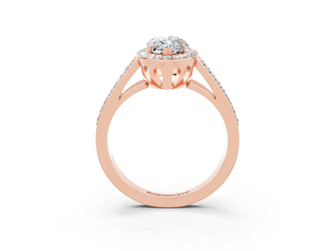 Rose gold Marquise Cut Moissanite Halo Ring with Split Shank U-Prong Band and Four-Prong Setting_3
