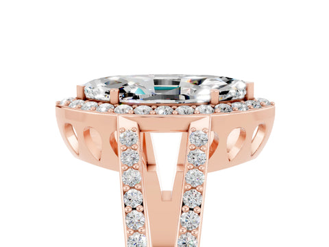 Rose gold Marquise Cut Moissanite Halo Ring with Split Shank U-Prong Band and Four-Prong Setting_5