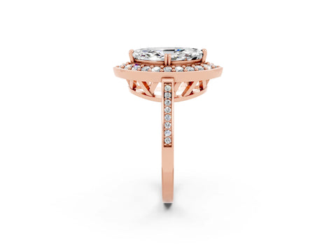 Rose gold Marquise Cut Moissanite Halo Ring with Split Shank and Four-Prong Setting_2
