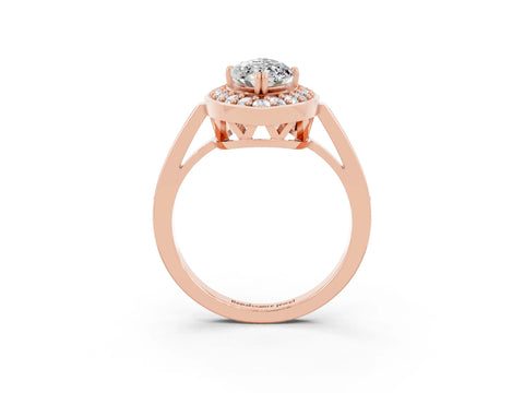 Rose gold Marquise Cut Moissanite Halo Ring with Split Shank and Four-Prong Setting_3