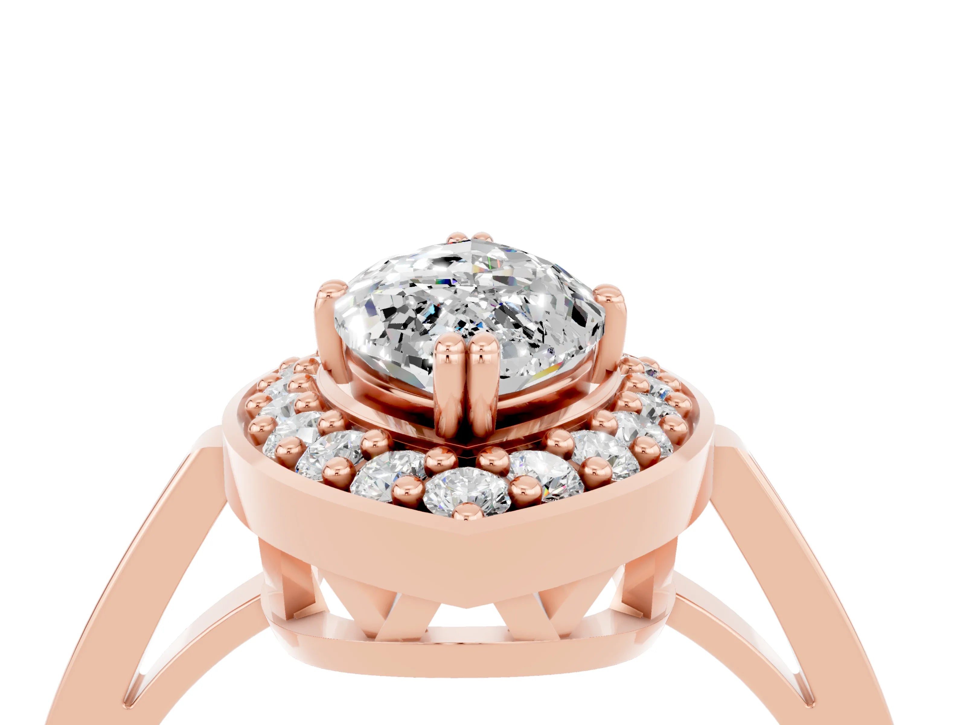 Rose gold Marquise Cut Moissanite Halo Ring with Split Shank and Four-Prong Setting_4