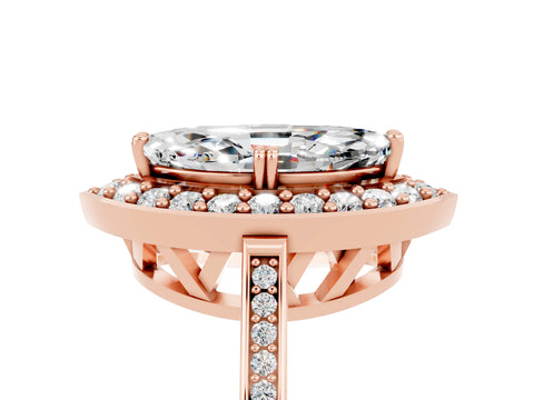 Rose gold Marquise Cut Moissanite Halo Ring with Split Shank and Four-Prong Setting_5