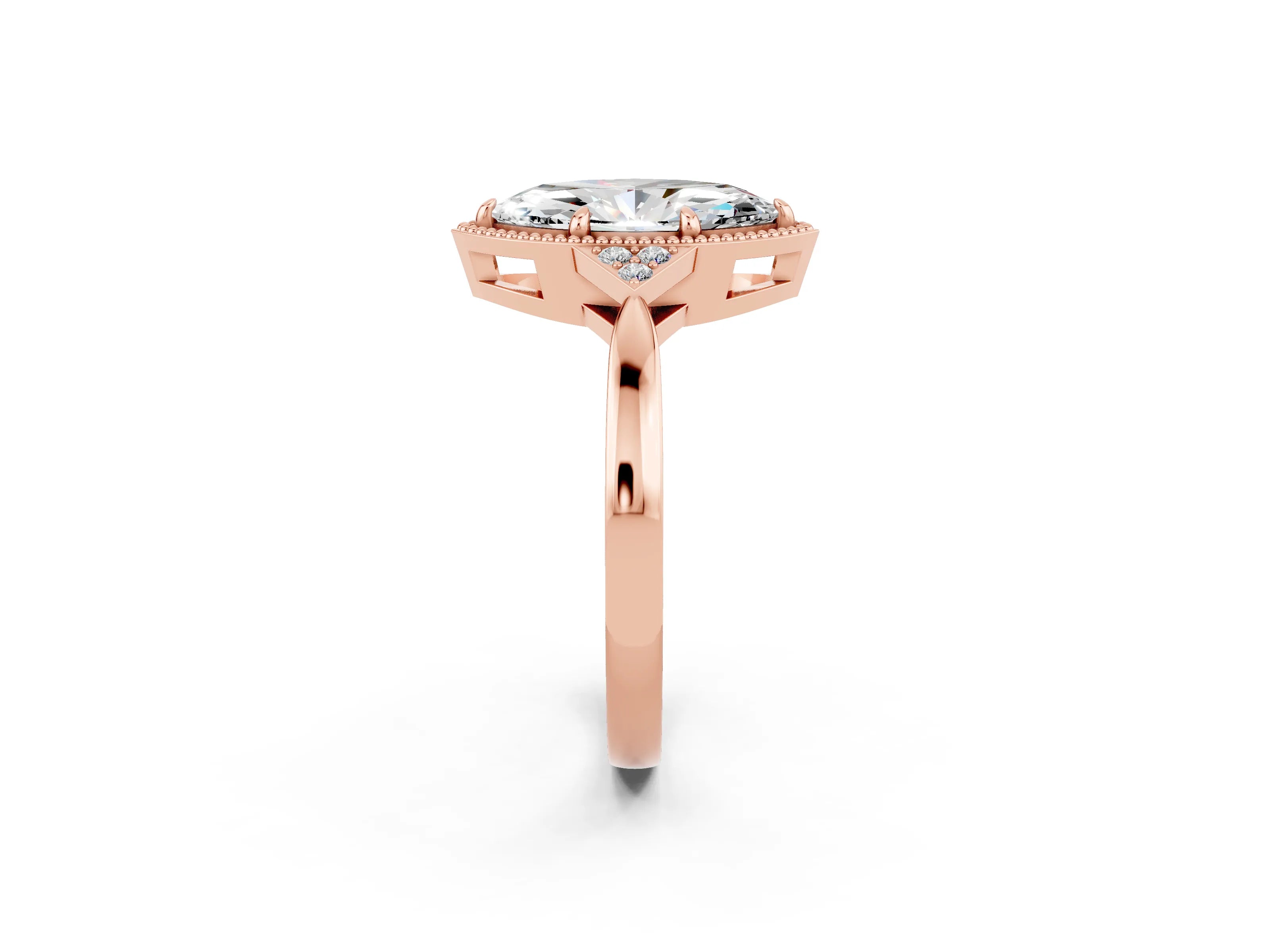 Rose gold Marquise Cut Moissanite Halo Ring with Tapered Band and Four-Prong Setting_2