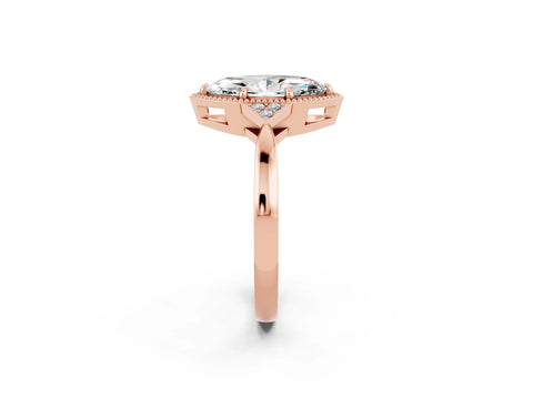Rose gold Marquise Cut Moissanite Halo Ring with Tapered Band and Four-Prong Setting_2