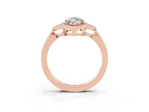 Rose gold Marquise Cut Moissanite Halo Ring with Tapered Band and Four-Prong Setting_3