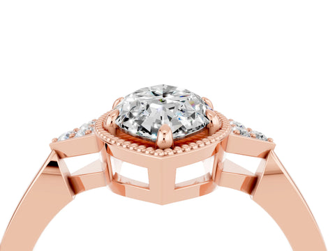 Rose gold Marquise Cut Moissanite Halo Ring with Tapered Band and Four-Prong Setting_4