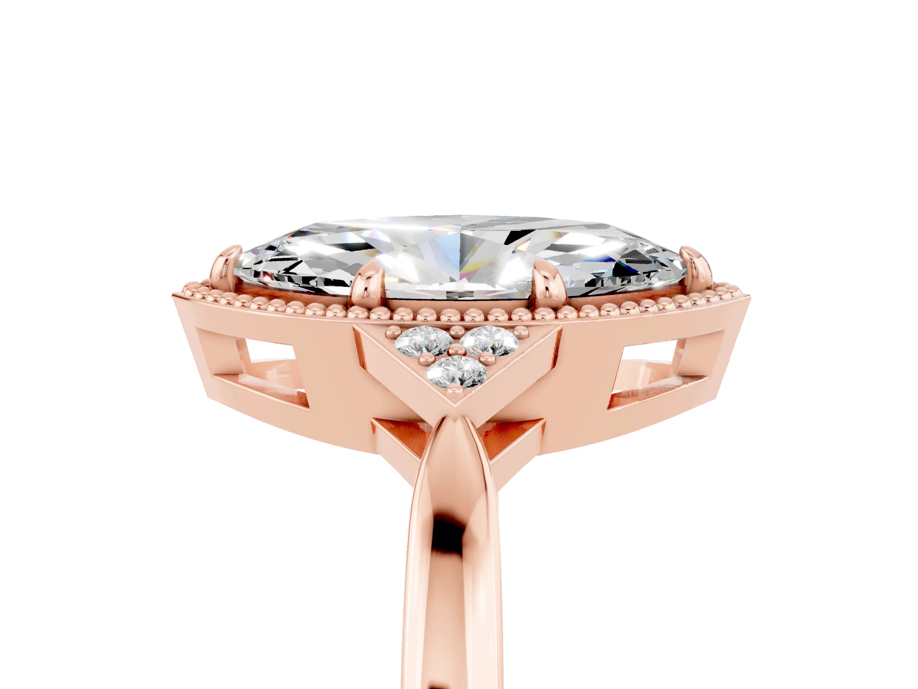 Rose gold Marquise Cut Moissanite Halo Ring with Tapered Band and Four-Prong Setting_5