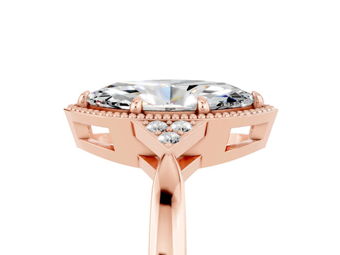 Rose gold Marquise Cut Moissanite Halo Ring with Tapered Band and Four-Prong Setting_5