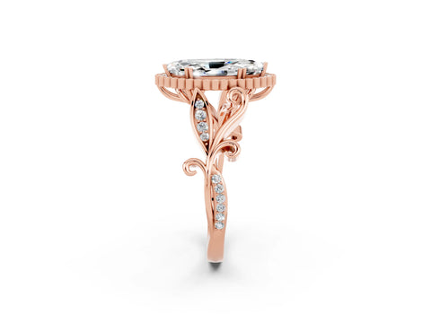 Rose gold Marquise Cut Moissanite Halo Ring with Vintage Split Shank and Four-Prong Setting_2