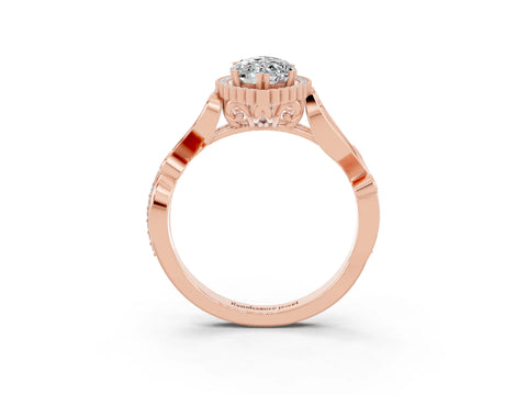 Rose gold Marquise Cut Moissanite Halo Ring with Vintage Split Shank and Four-Prong Setting_3