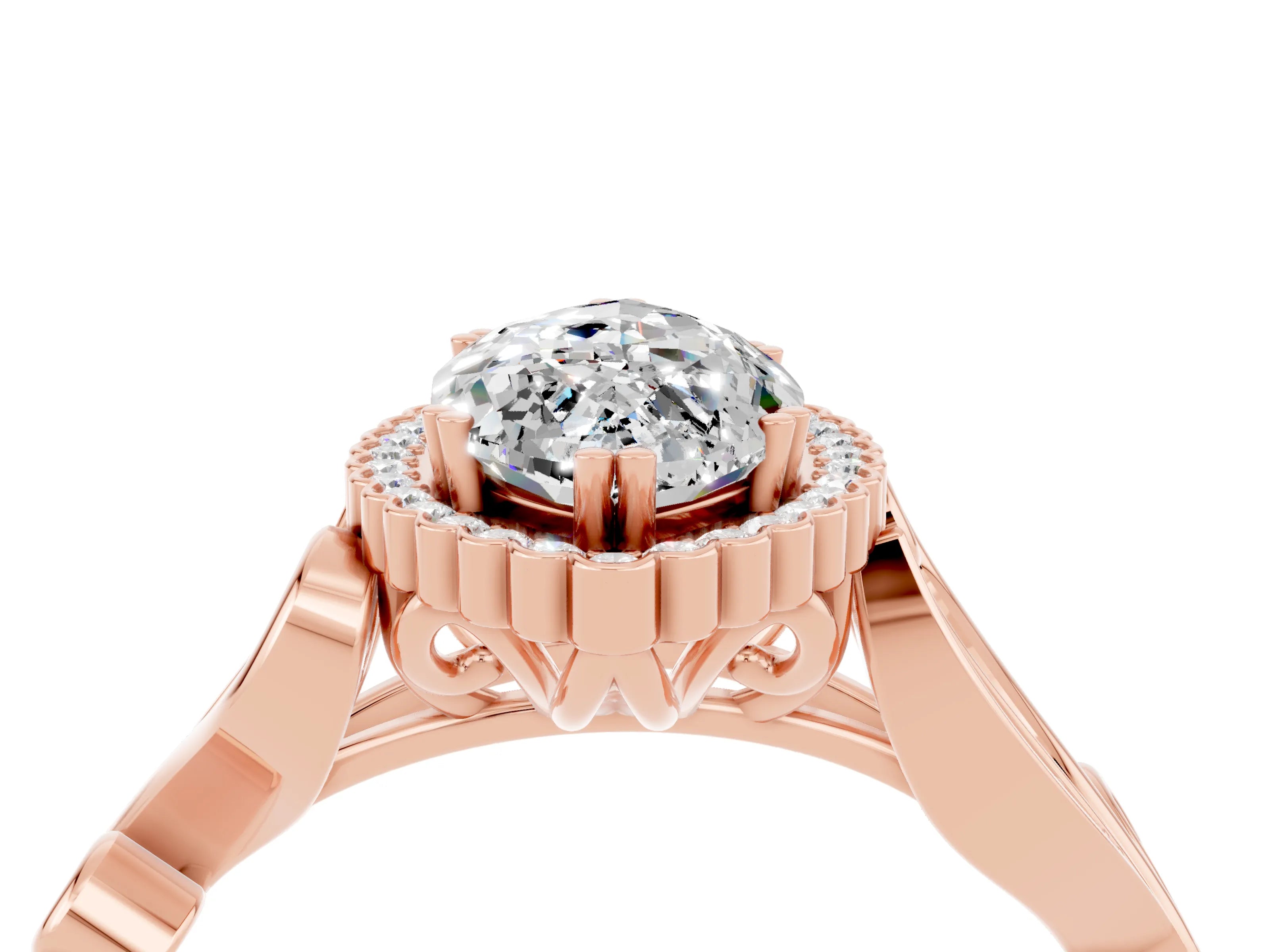 Rose gold Marquise Cut Moissanite Halo Ring with Vintage Split Shank and Four-Prong Setting_4