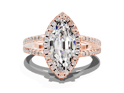Rose gold Marquise Cut Moissanite Halo Split Shank Engagement Ring_12