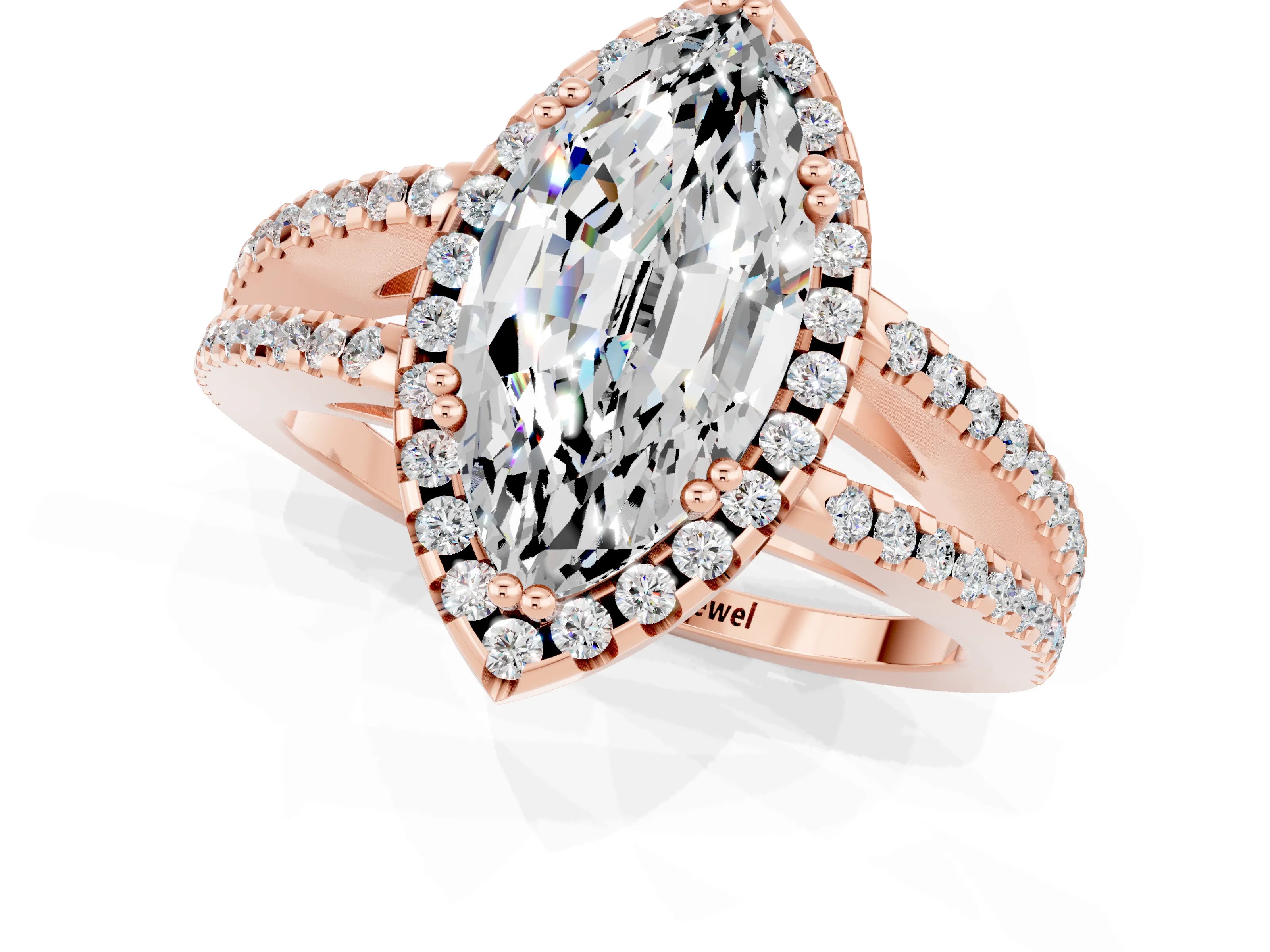 Rose gold Marquise Cut Moissanite Halo Split Shank Engagement Ring_13