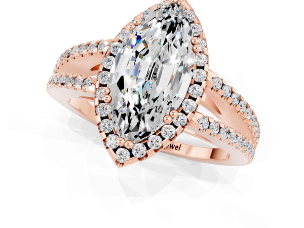 Rose gold Marquise Cut Moissanite Halo Split Shank Engagement Ring