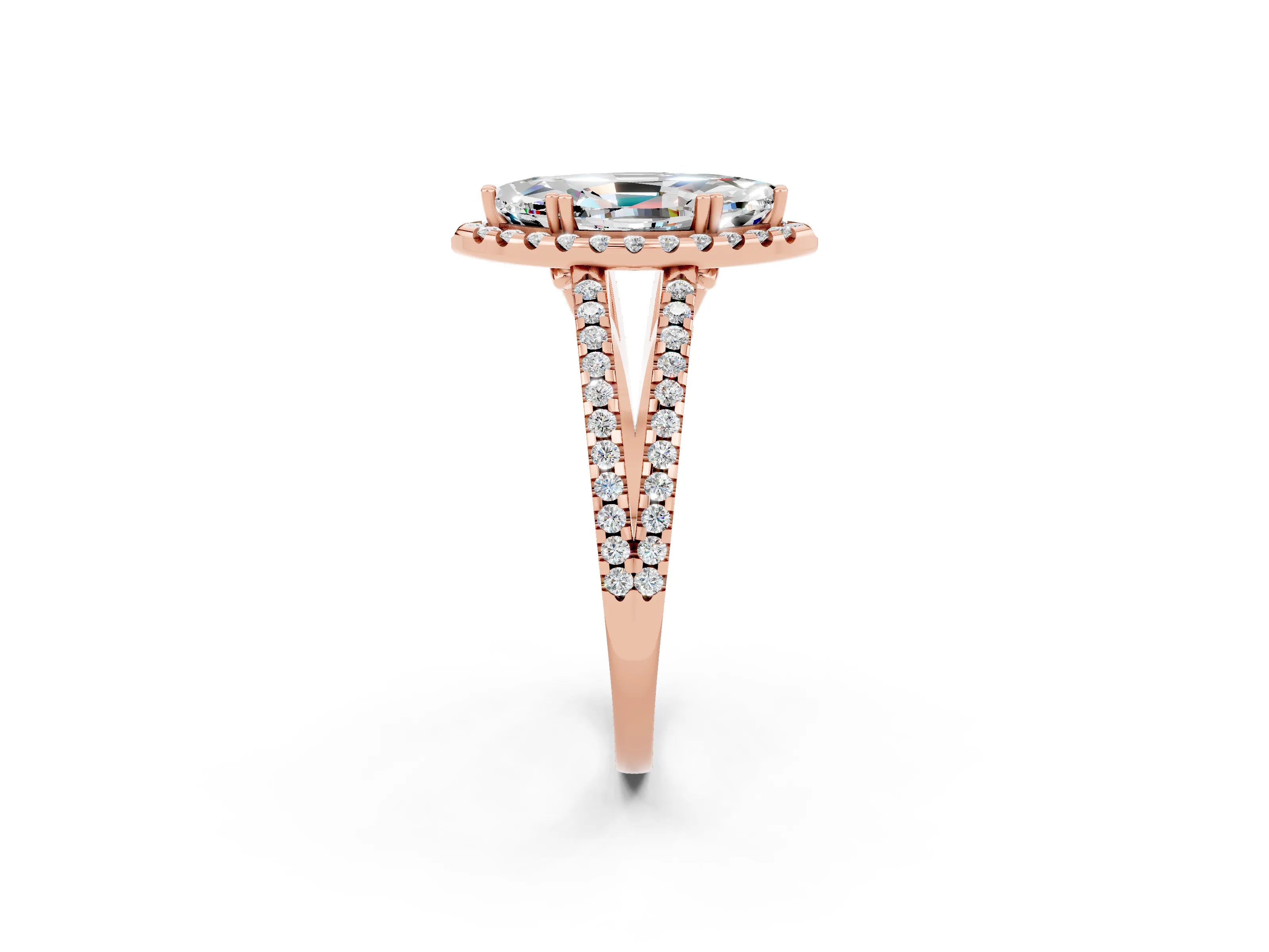Rose gold Marquise Cut Moissanite Halo Split Shank Engagement Ring_14