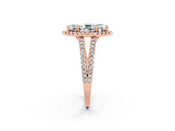 Rose gold Marquise Cut Moissanite Halo Split Shank Engagement Ring