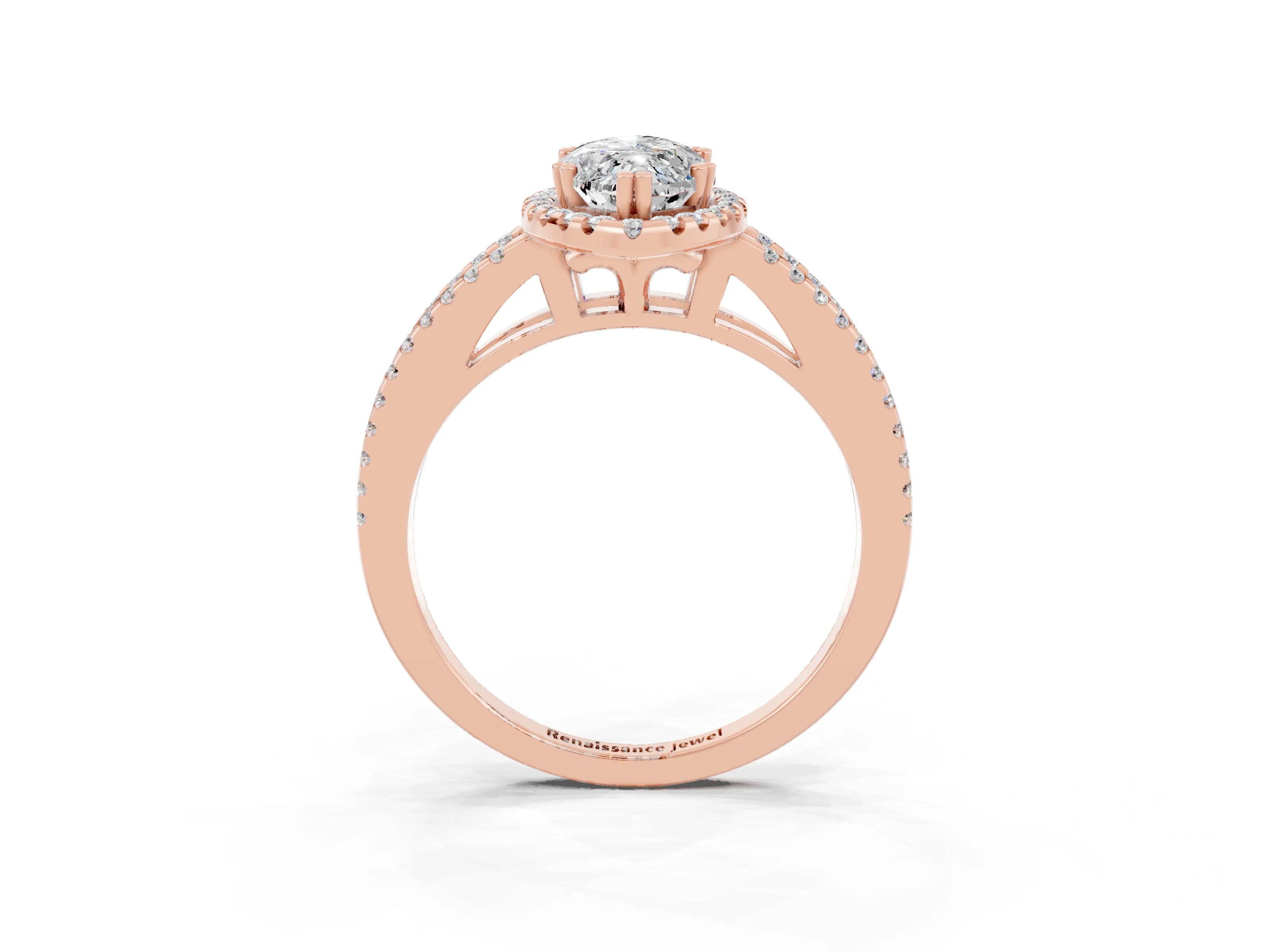 Rose gold Marquise Cut Moissanite Halo Split Shank Engagement Ring_15