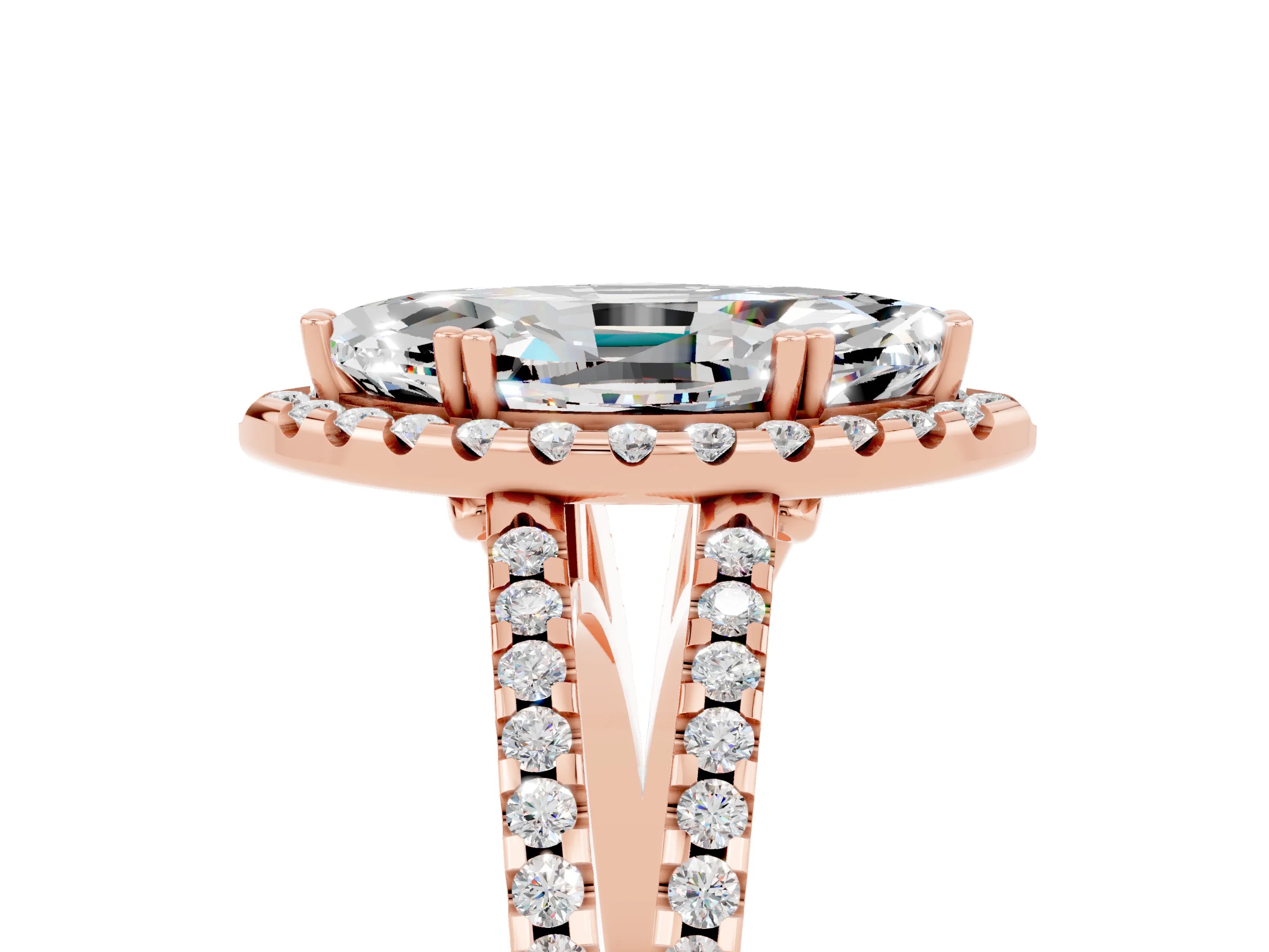 Rose gold Marquise Cut Moissanite Halo Split Shank Engagement Ring_17