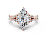 Rose gold Marquise Cut Moissanite Halo Twist Band Solitaire Prong Setting Ring