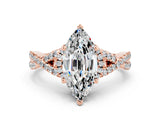 Rose gold Marquise Cut Moissanite  Halo Twist Band Solitaire Prong Setting Ring_24
