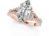 Rose gold Marquise Cut Moissanite  Halo Twist Band Solitaire Prong Setting Ring_25