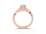 Rose gold Marquise Cut Moissanite  Halo Twist Band Solitaire Prong Setting Ring_27