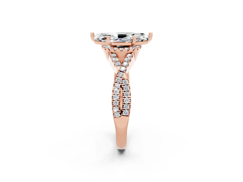 Rose gold Marquise Cut Moissanite Halo Twist Band Solitaire Prong Setting Ring_2