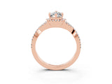 Rose gold Marquise Cut Moissanite Halo Twist Band Solitaire Prong Setting Ring_3