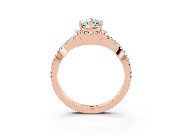 Rose gold Marquise Cut Moissanite  Halo Twist Band Solitaire Prong Setting Ring
