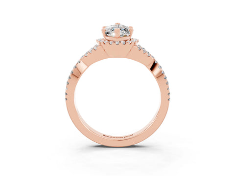 Rose gold Marquise Cut Moissanite Halo Twist Band Solitaire Prong Setting Ring_3