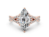 Rose gold Marquise Cut Moissanite  Halo Twist Band Solitaire Prong Setting Ring_42