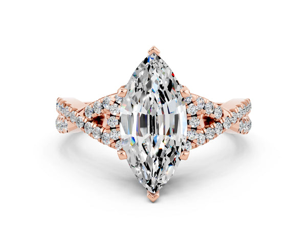 Rose gold Marquise Cut Moissanite  Halo Twist Band Solitaire Prong Setting Ring
