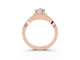 Rose gold Marquise Cut Moissanite  Halo Twist Band Solitaire Prong Setting Ring_45