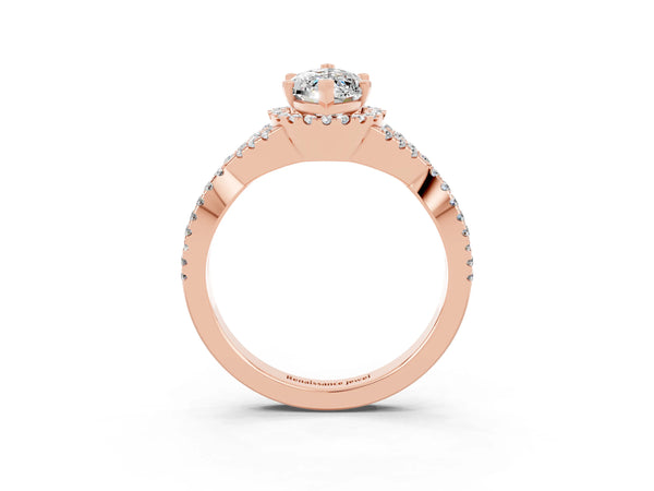 Rose gold Marquise Cut Moissanite  Halo Twist Band Solitaire Prong Setting Ring