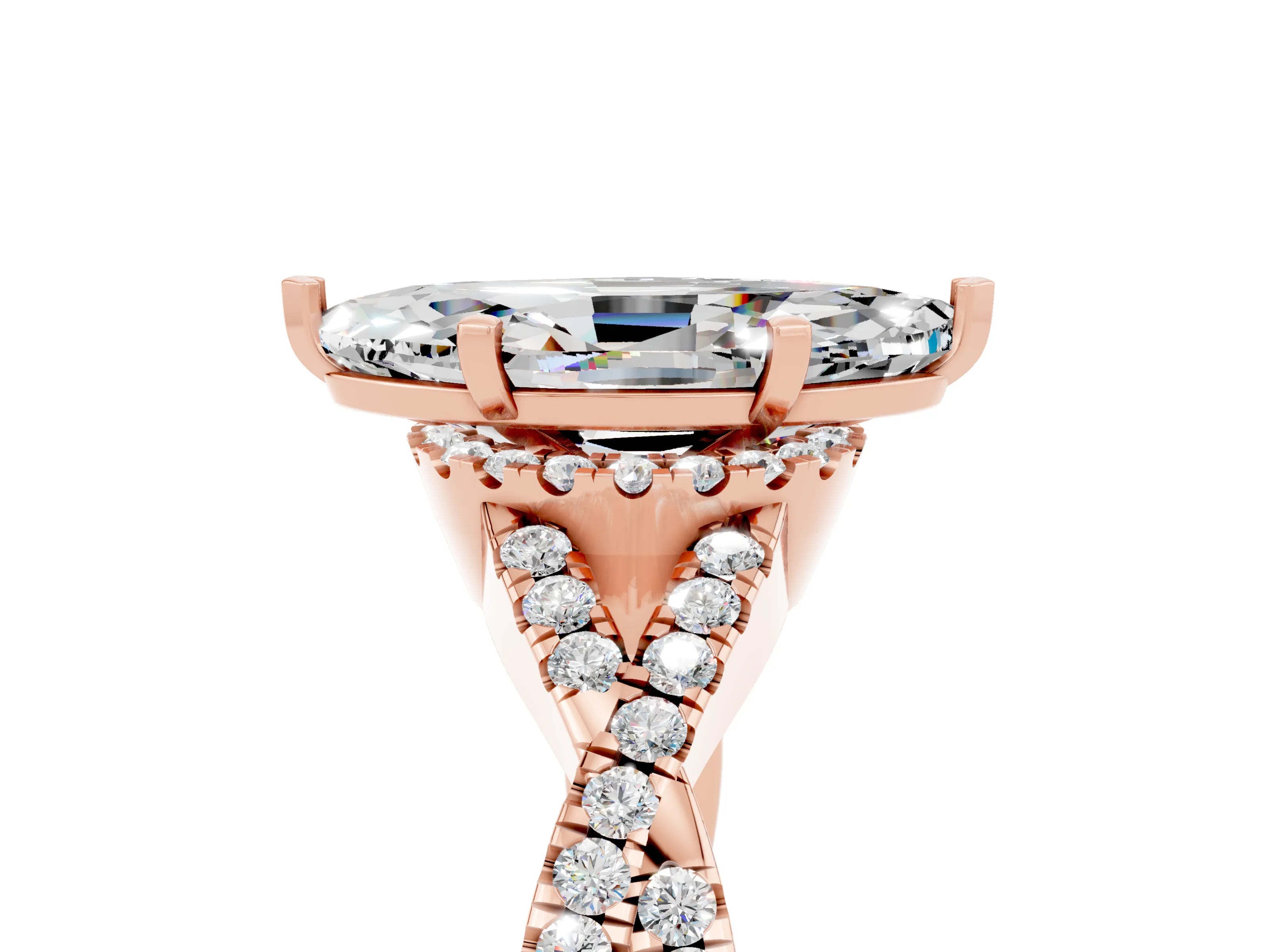 Rose gold Marquise Cut Moissanite Halo Twist Band Solitaire Prong Setting Ring_5