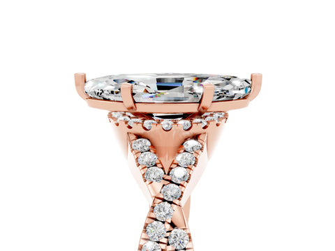 Rose gold Marquise Cut Moissanite Halo Twist Band Solitaire Prong Setting Ring_5