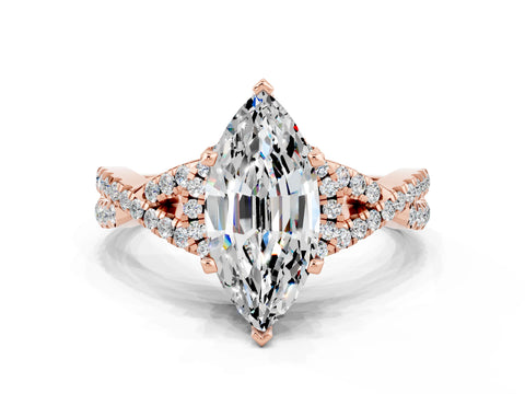 Rose gold Marquise Cut Moissanite Halo Twist Band Solitaire Prong Setting Ring