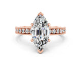 Rose gold Marquise Cut Moissanite Milgrain Pavé Engagement Ring with Four-Prong Setting