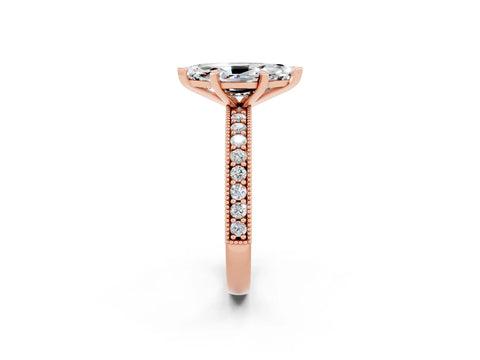 Rose gold Marquise Cut Moissanite Milgrain Pavé Engagement Ring with Four-Prong Setting_2